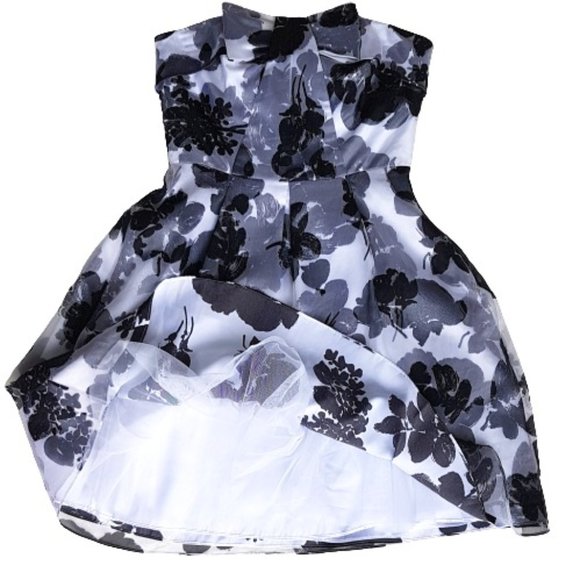 Womens 8 WHBM Black & White Silk 3-D Strapless Bloomcore Coquette Party Dress - Picture 1 of 8